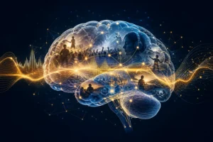 音、感情、記憶のつながりを表現した脳のビジュアル